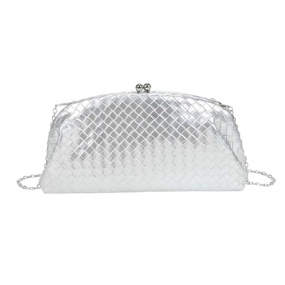 Borsa da sera da donna morbida, intrecciata, con chiusura a sfera e tracolla a catena
