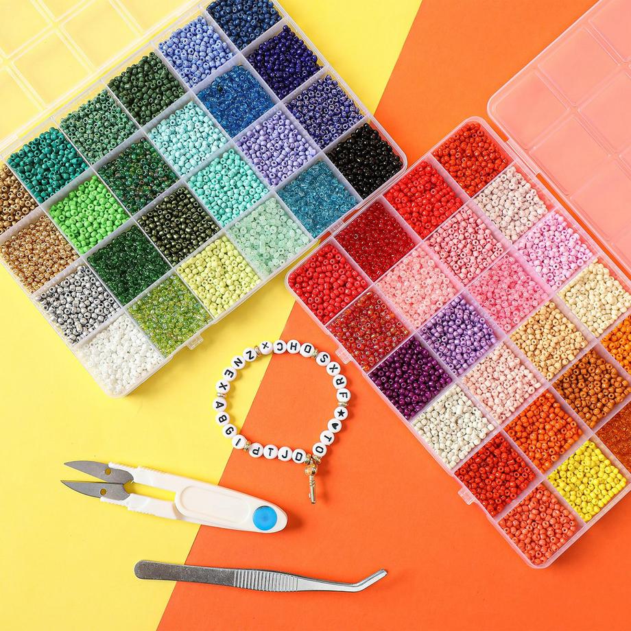 Activity-board  Jeu de perles pour bracelets, 16000 pièces perles en verre Matte avec perles à lettres pour l'enfilage 