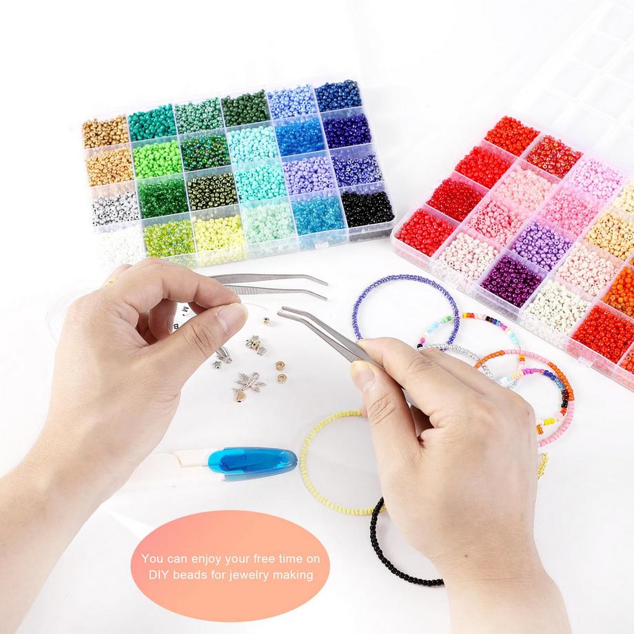 Activity-board  Jeu de perles pour bracelets, 16000 pièces perles en verre Matte avec perles à lettres pour l'enfilage 