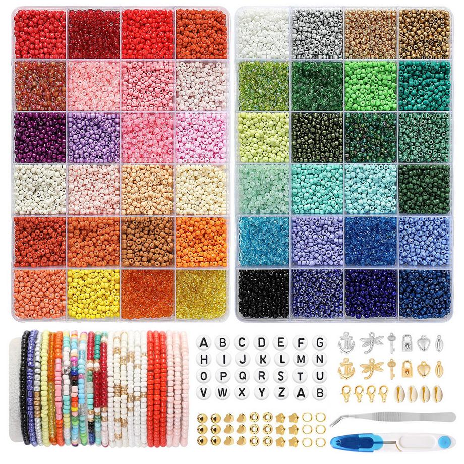 Jeu de perles pour bracelets, 16000 pièces perles en verre Matte avec perles à lettres pour l'enfilage