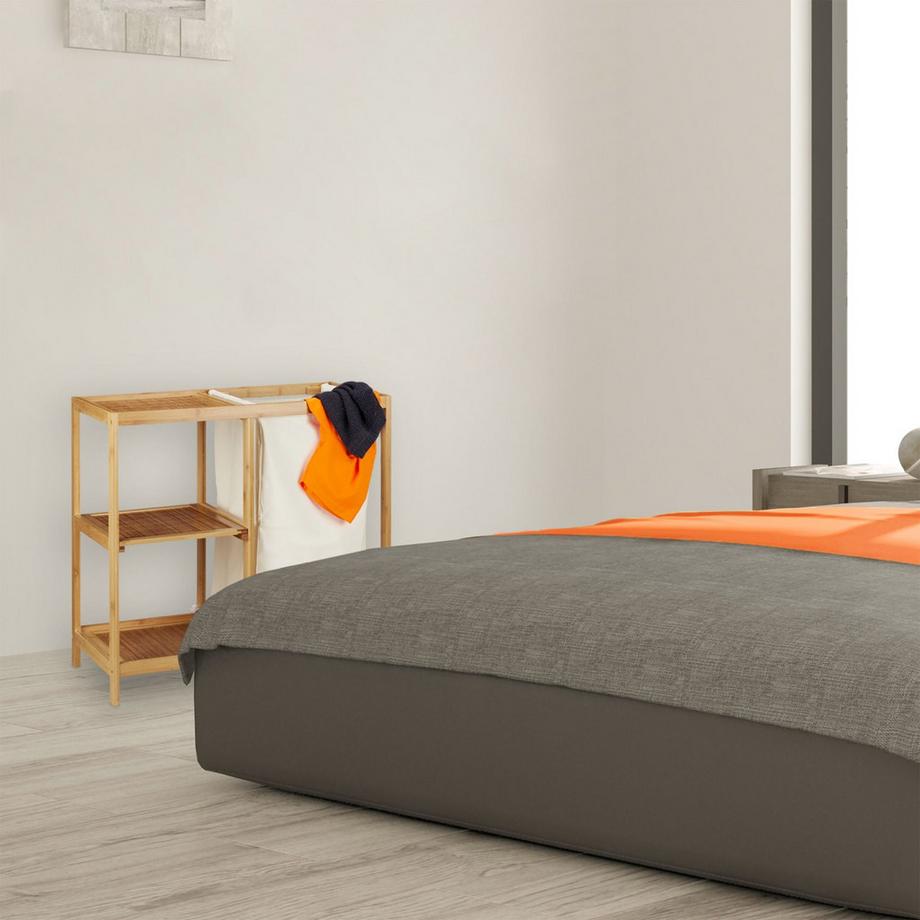 B2X Étagère de salle de bain avec panier à linge en bambou  