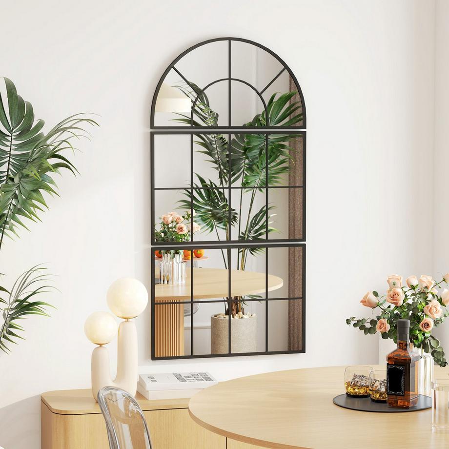 Northio Wandspiegel dreiteilig, bogenförmiger Spiegel mit Metallrahmen, dekorative Fensterspiegel, Hängespiegel für Badezimmer Wohnzimmer Schwarz  