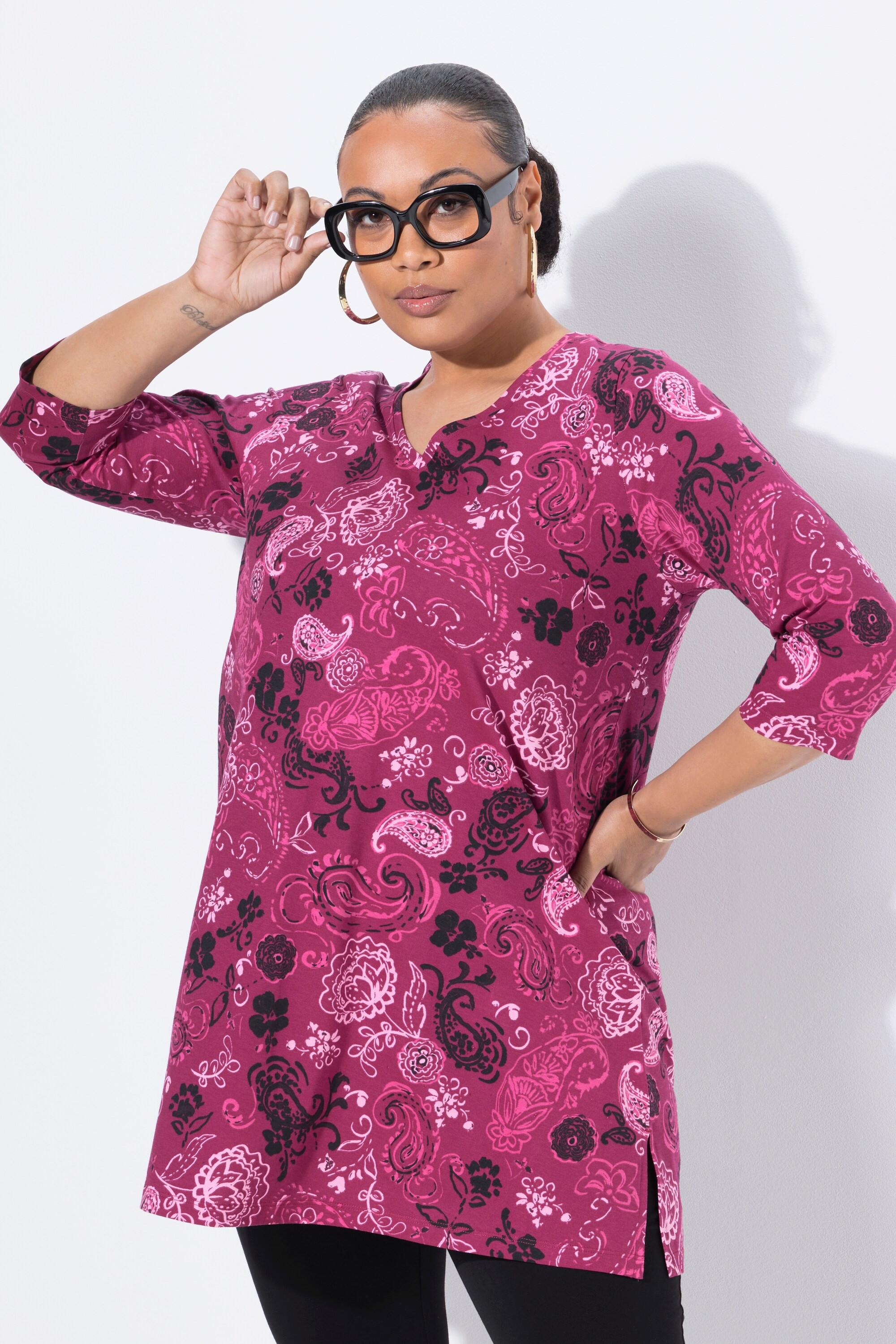 Ulla Popken A-Linie V-Ausschnitt 3/4-Arm Longshirt  