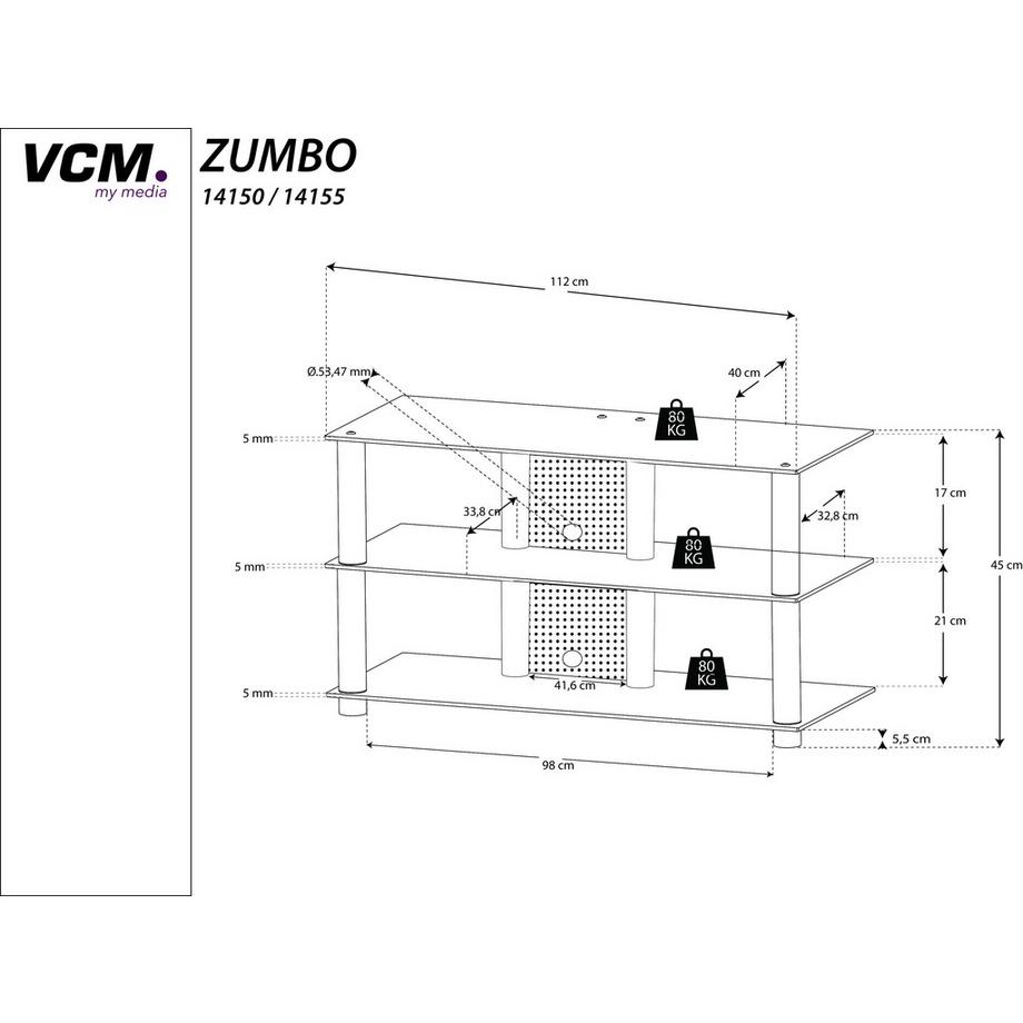 VCM TV Möbel | Lowboard | Kabelführung | Maße H. 45 x B. 112 x T. 40 cm | Fernseh Möbel - Zumbo  