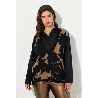 Ulla Popken  Pull sans manches, motif jacquard, encolure en V 