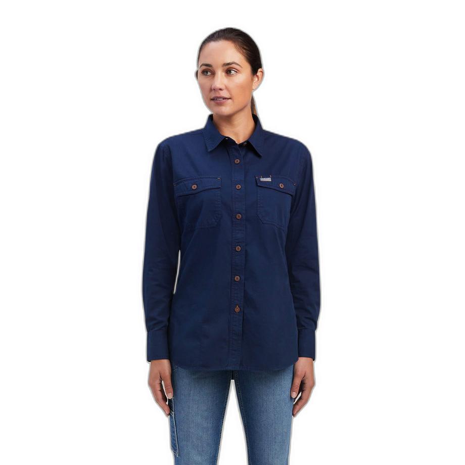 langarmhirt au verwachenem twill, damen rebar
