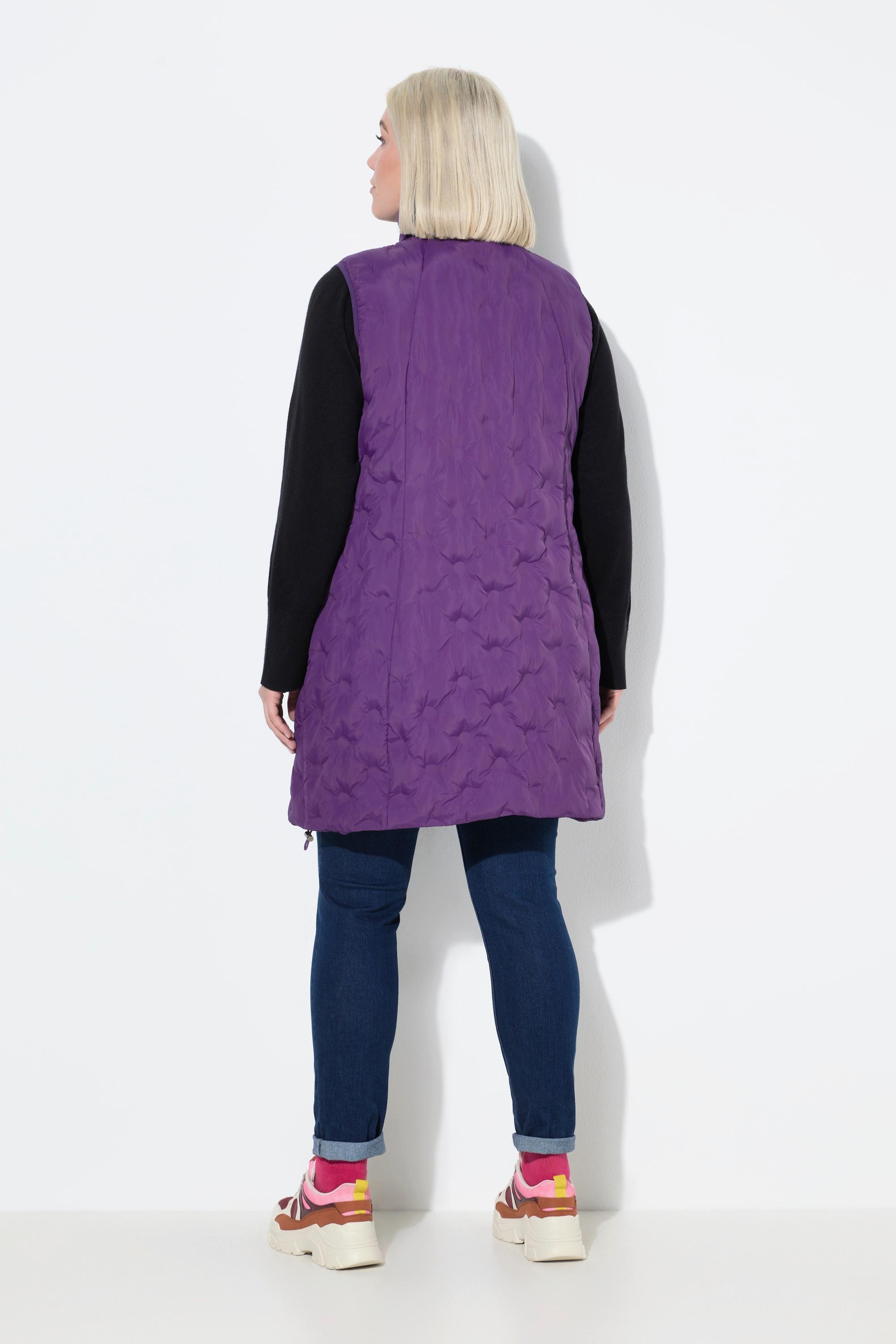 Ulla Popken Gilet Trapuntato Laser Taglio Svasato Collo Alto Riciclato  