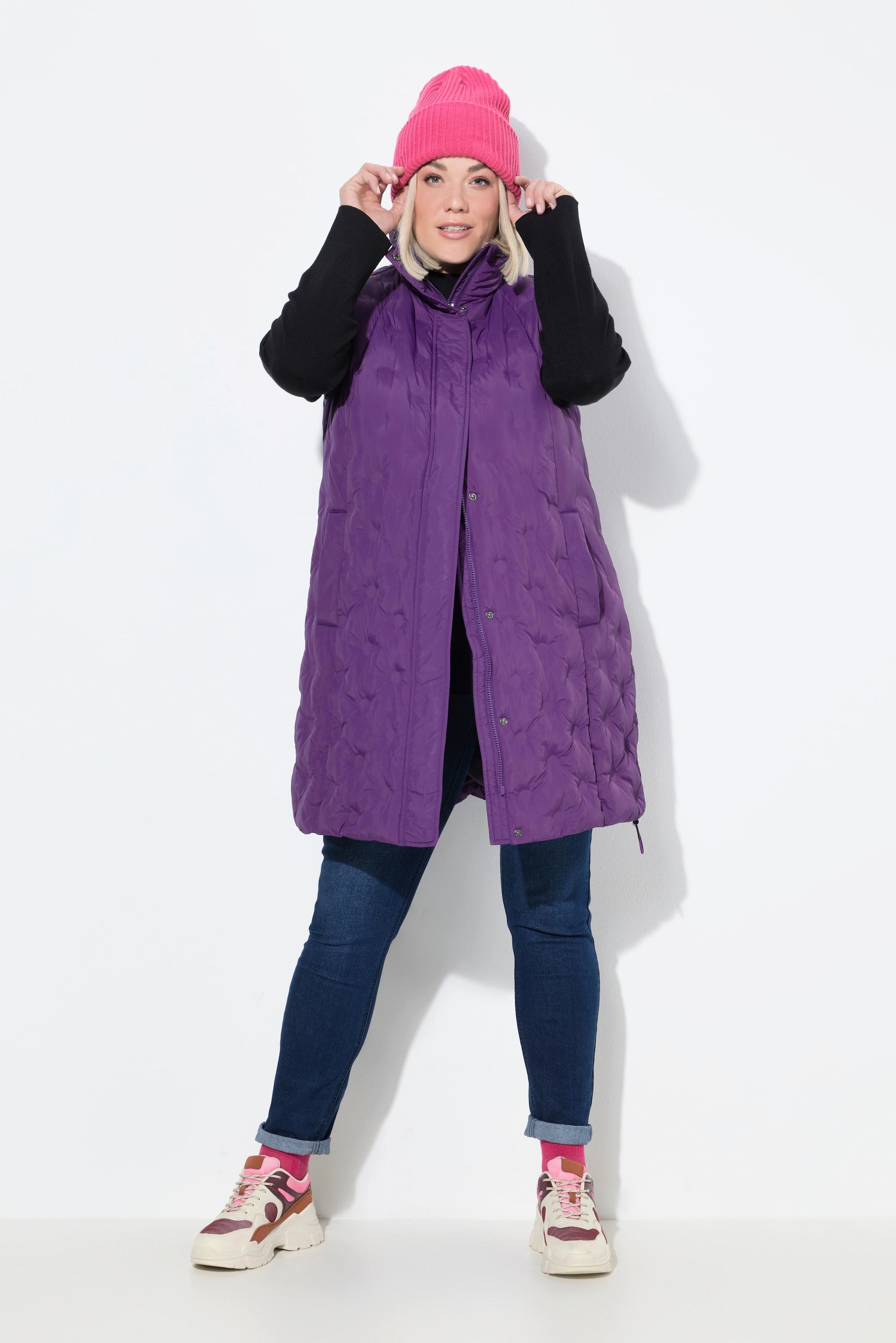 Ulla Popken Gilet Trapuntato Laser Taglio Svasato Collo Alto Riciclato  