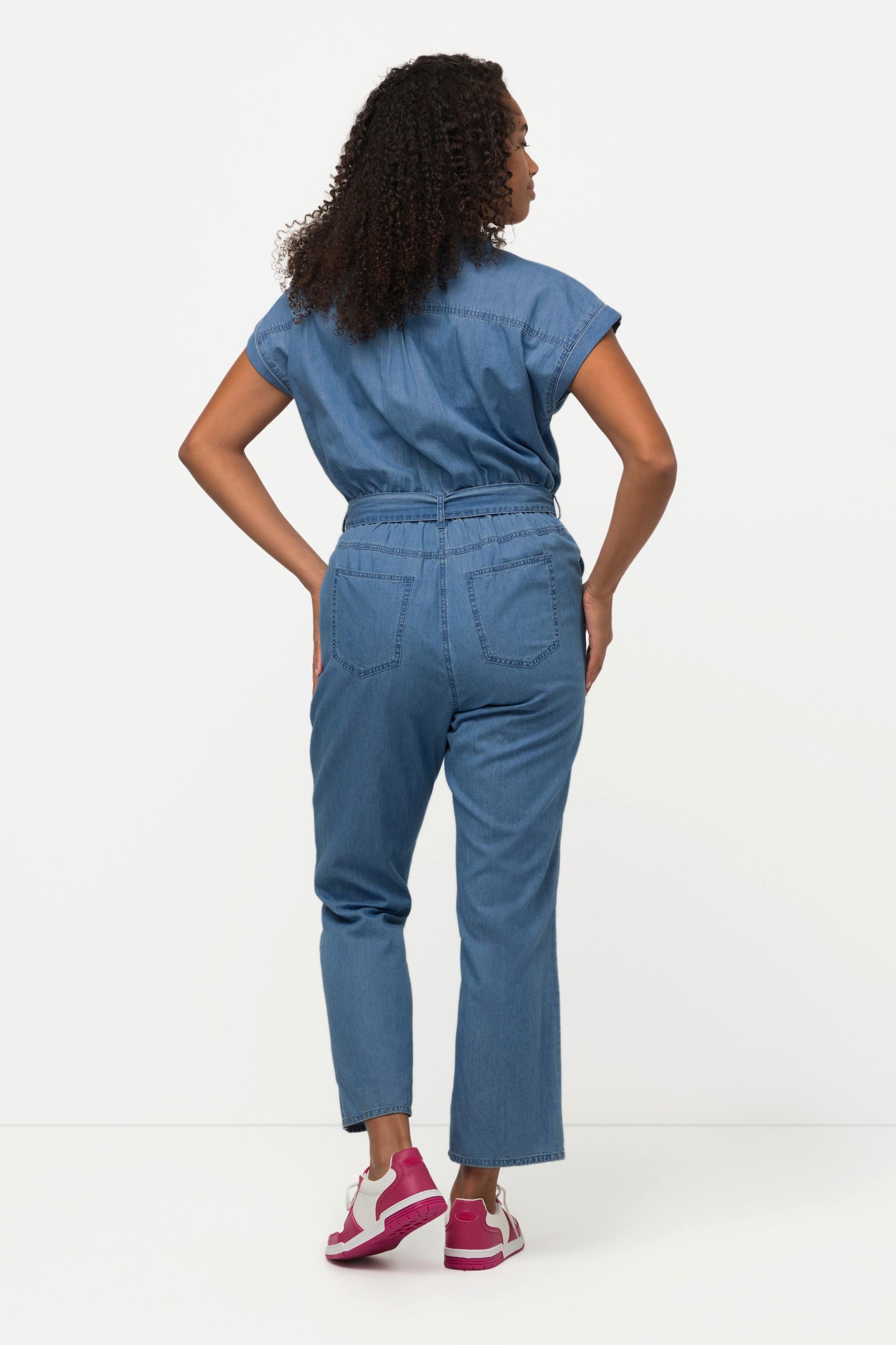 Ulla Popken  Jeans-Jumpsuit, Hemdkragen, elastische Taille, Halbarm 