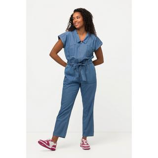 Ulla Popken  Jeans-Jumpsuit, Hemdkragen, elastische Taille, Halbarm 