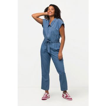 Jeans-Jumpsuit, Hemdkragen, elastische Taille, Halbarm