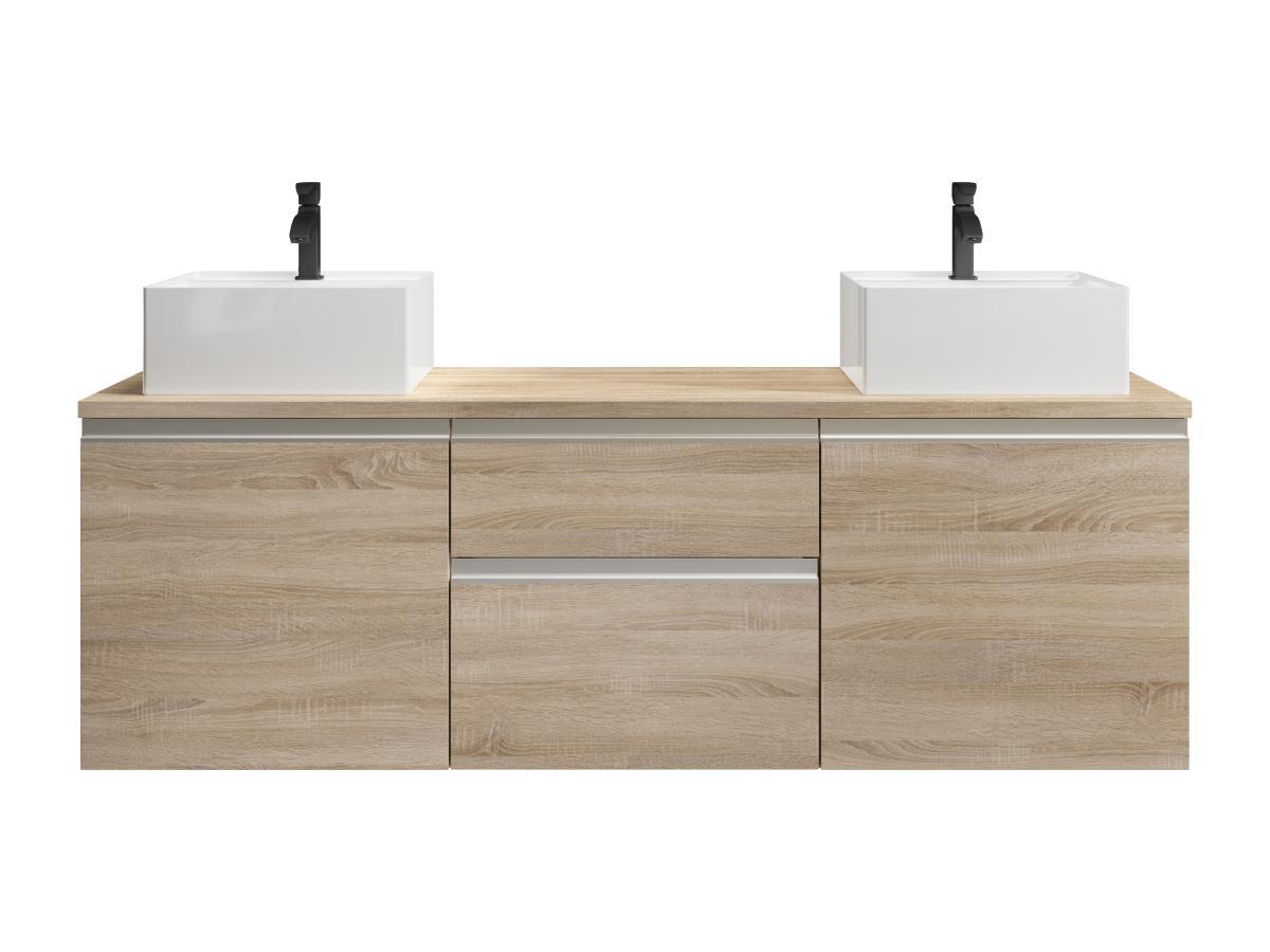 Vente-unique Mobile per bagno sospeso con doppio lavabo 150 cm Naturale chiaro - JIMENA II  