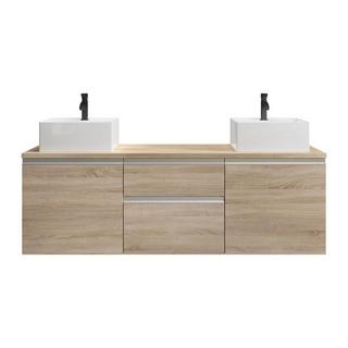 Vente-unique Mobile per bagno sospeso con doppio lavabo 150 cm Naturale chiaro - JIMENA II  