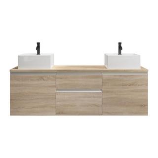 Vente-unique Mobile per bagno sospeso con doppio lavabo 150 cm Naturale chiaro - JIMENA II  