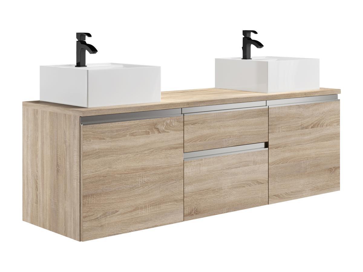 Vente-unique Mobile per bagno sospeso con doppio lavabo 150 cm Naturale chiaro - JIMENA II  