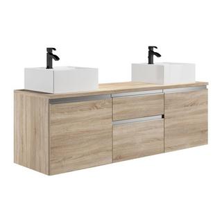 Vente-unique Mobile per bagno sospeso con doppio lavabo 150 cm Naturale chiaro - JIMENA II  