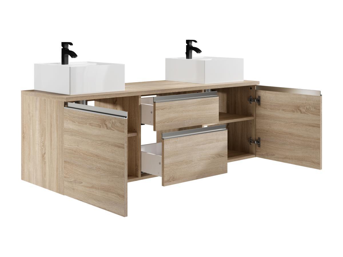 Vente-unique Mobile per bagno sospeso con doppio lavabo 150 cm Naturale chiaro - JIMENA II  