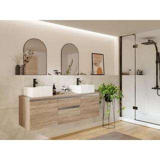 Vente-unique Mobile per bagno sospeso con doppio lavabo 150 cm Naturale chiaro - JIMENA II  