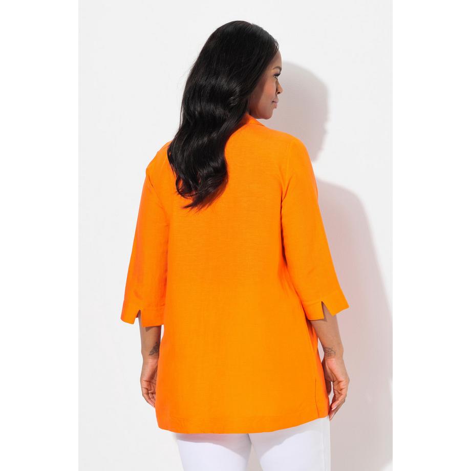 Ulla Popken Tunica Lunga Collo Camicia Maniche 3/4 Taglio Svasato  