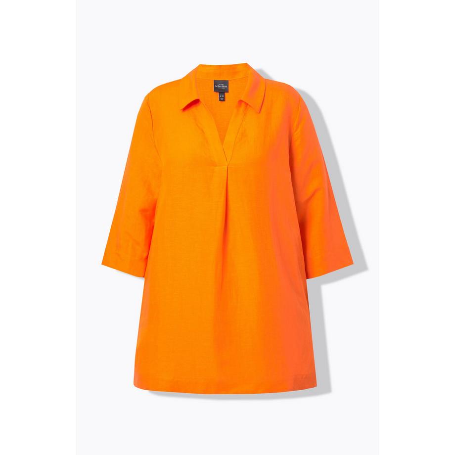 Ulla Popken Tunica Lunga Collo Camicia Maniche 3/4 Taglio Svasato  