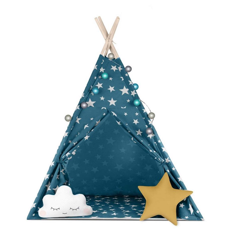B2X  Tenda teepee per bambini con luci, blu, in tessuto di cotone 