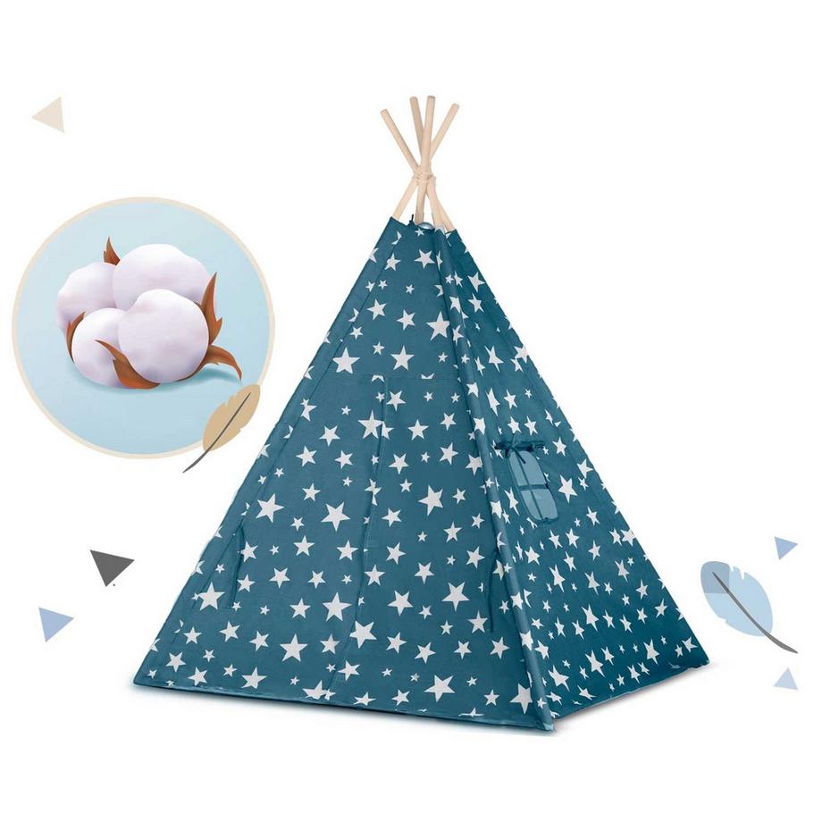 B2X  Tenda teepee per bambini con luci, blu, in tessuto di cotone 