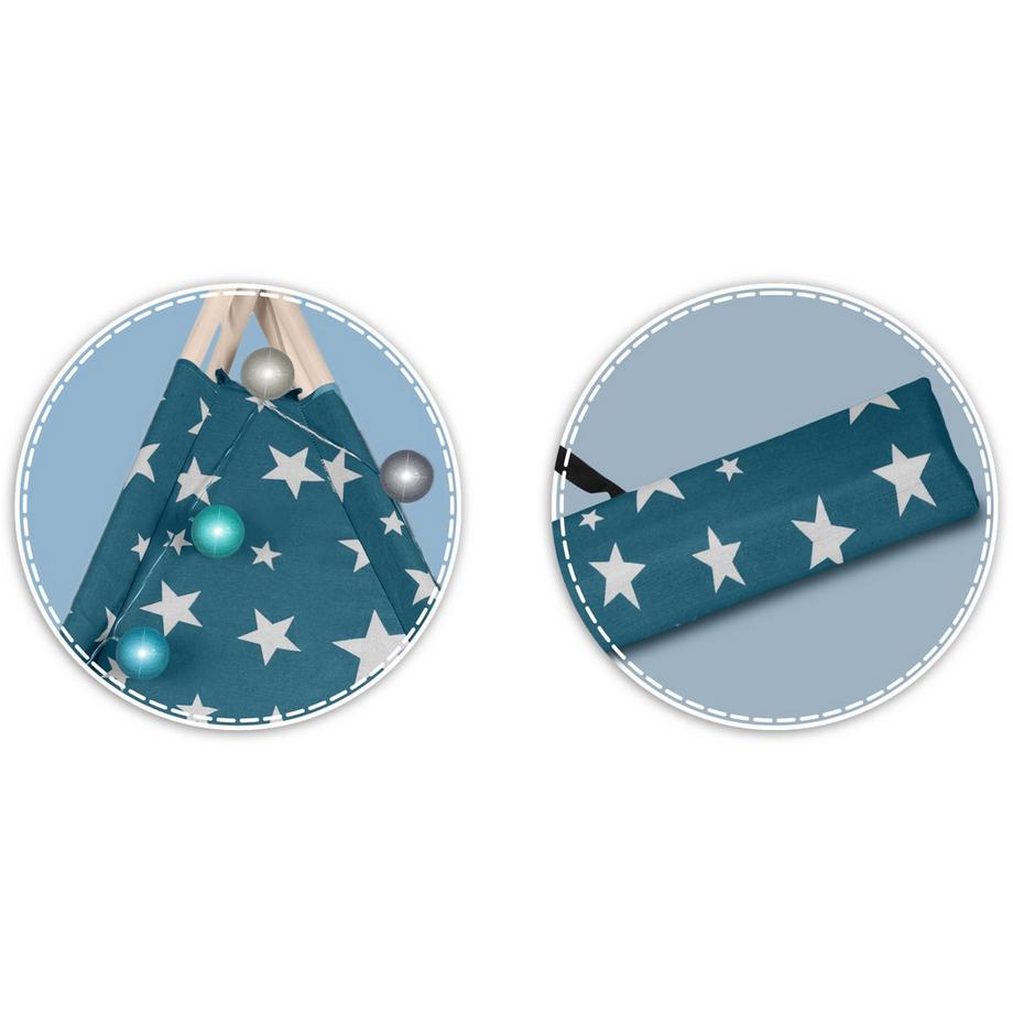 B2X  Tenda teepee per bambini con luci, blu, in tessuto di cotone 