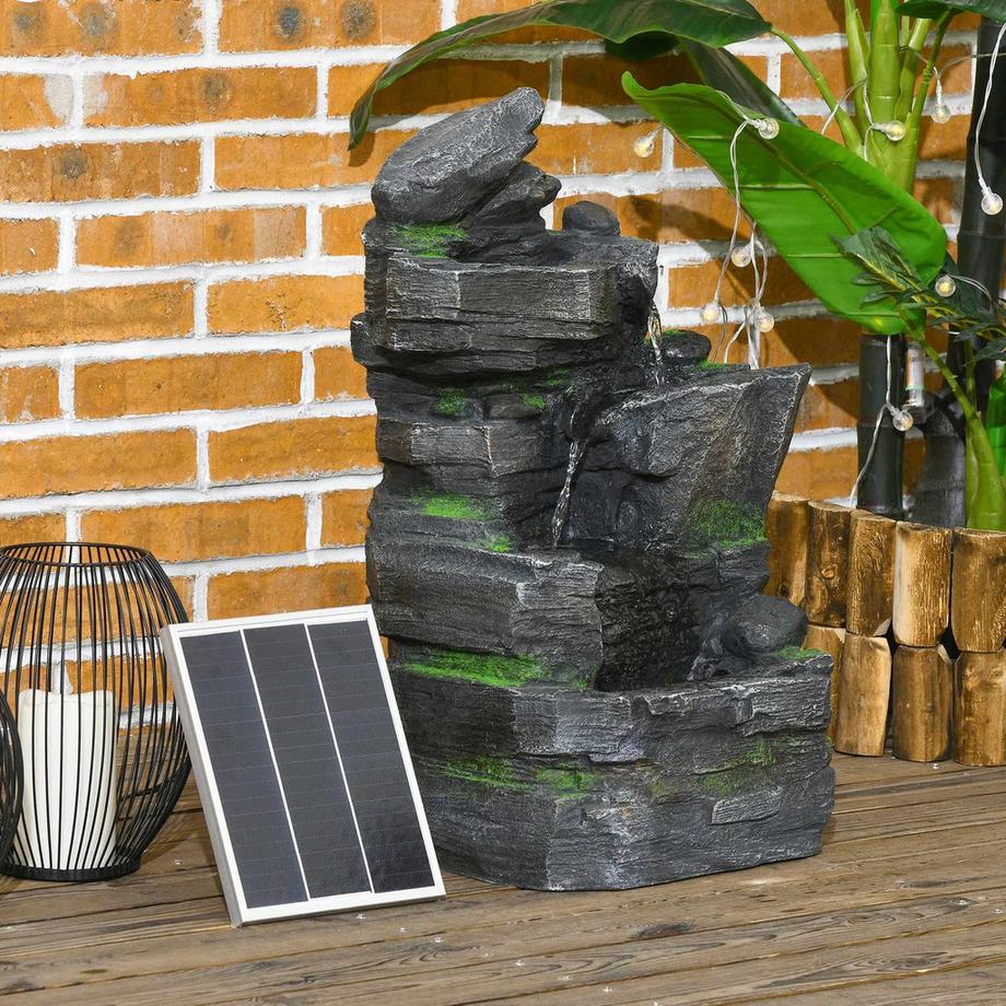 Northio  Gartenbrunnen Solar Springbrunnen 4 Stufen Led Beleuchtung Zierbrunnen Garten Balkon Kunstharz 34X28X57Cm 