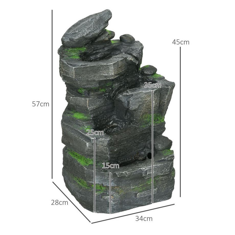 Northio  Gartenbrunnen Solar Springbrunnen 4 Stufen Led Beleuchtung Zierbrunnen Garten Balkon Kunstharz 34X28X57Cm 