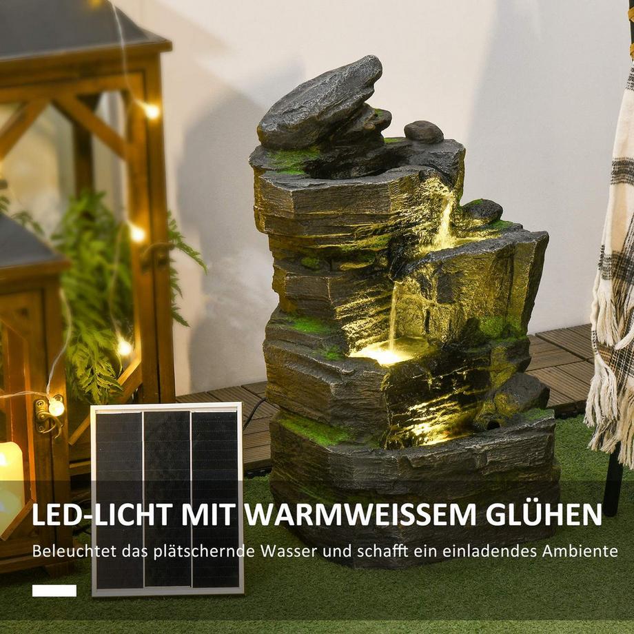 Northio  Gartenbrunnen Solar Springbrunnen 4 Stufen Led Beleuchtung Zierbrunnen Garten Balkon Kunstharz 34X28X57Cm 