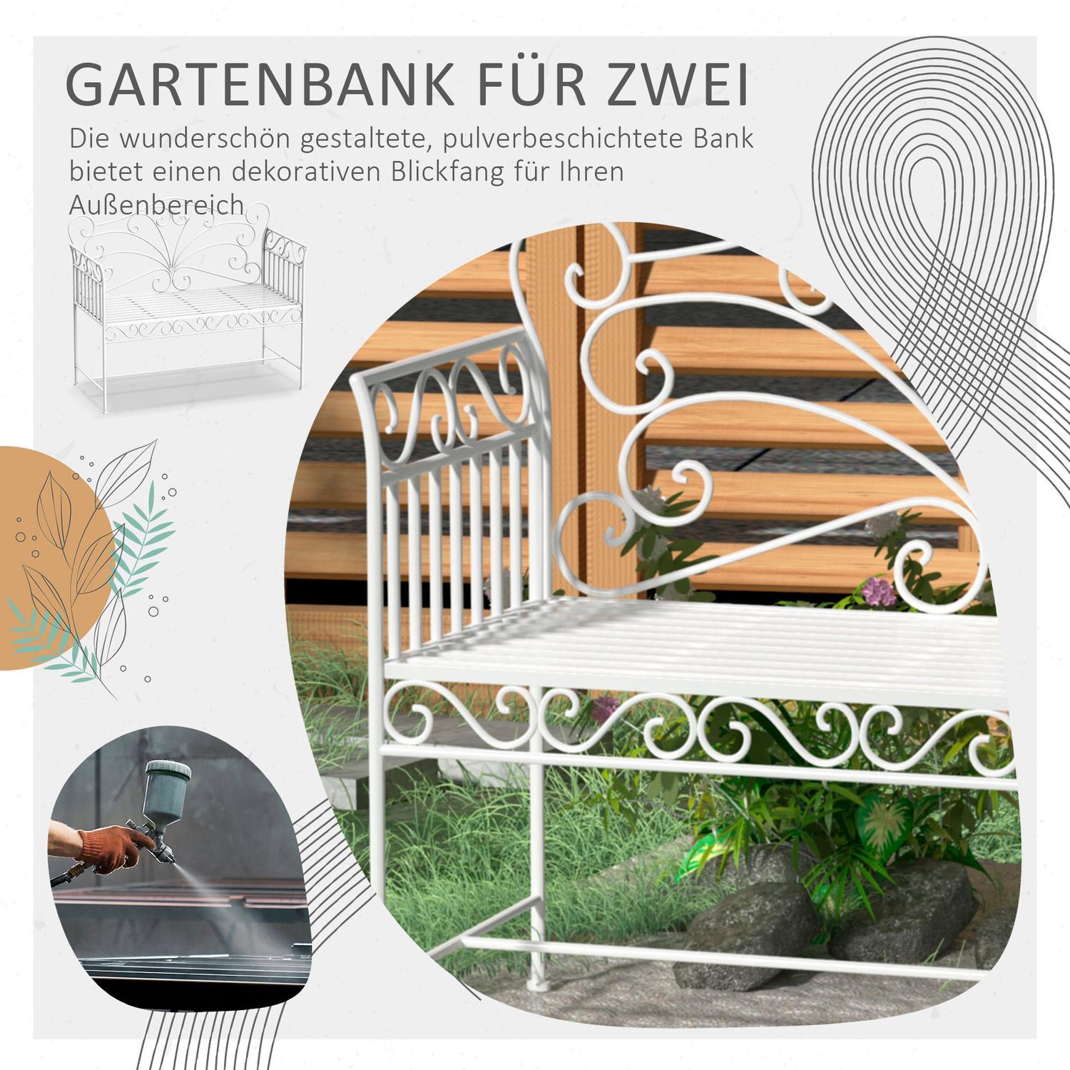 Outsunny Gartenbank, 2-Sitzer, Metall, Weiß  