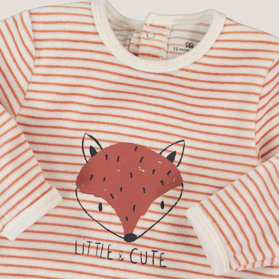 La Redoute Collections  Pyjama aus Samt mit Streifen und Fuchsmotiv vorne 