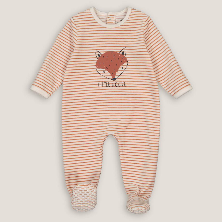 Pyjama aus Samt mit Streifen und Fuchsmotiv vorne
