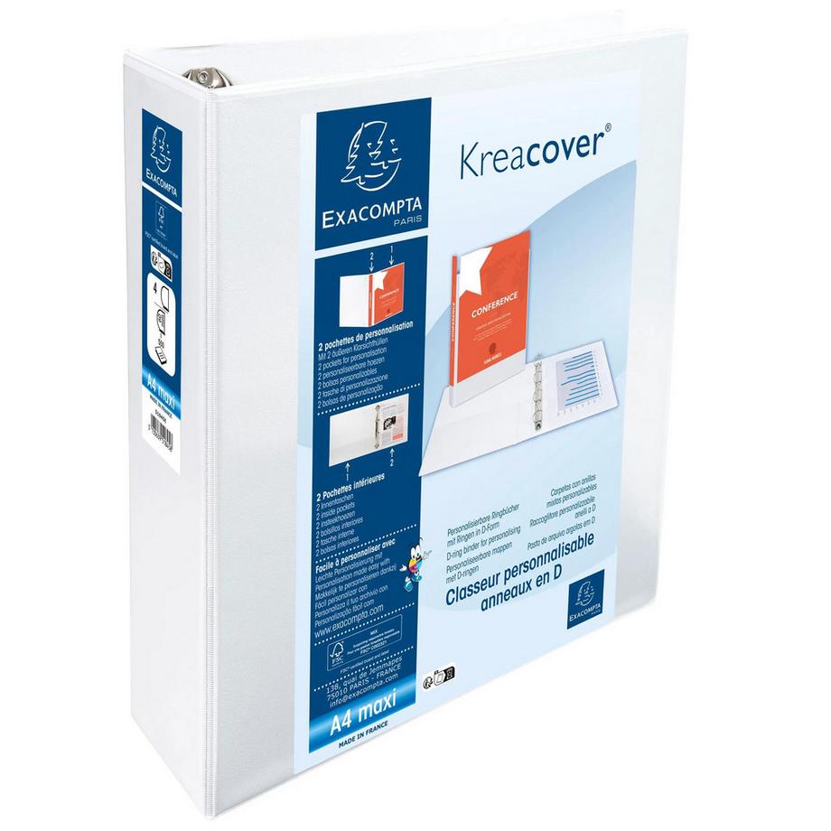 Exacompta Classeur PP personnalisable Kreacover - 4 anneaux en D 60mm - A4 maxi - x 10  