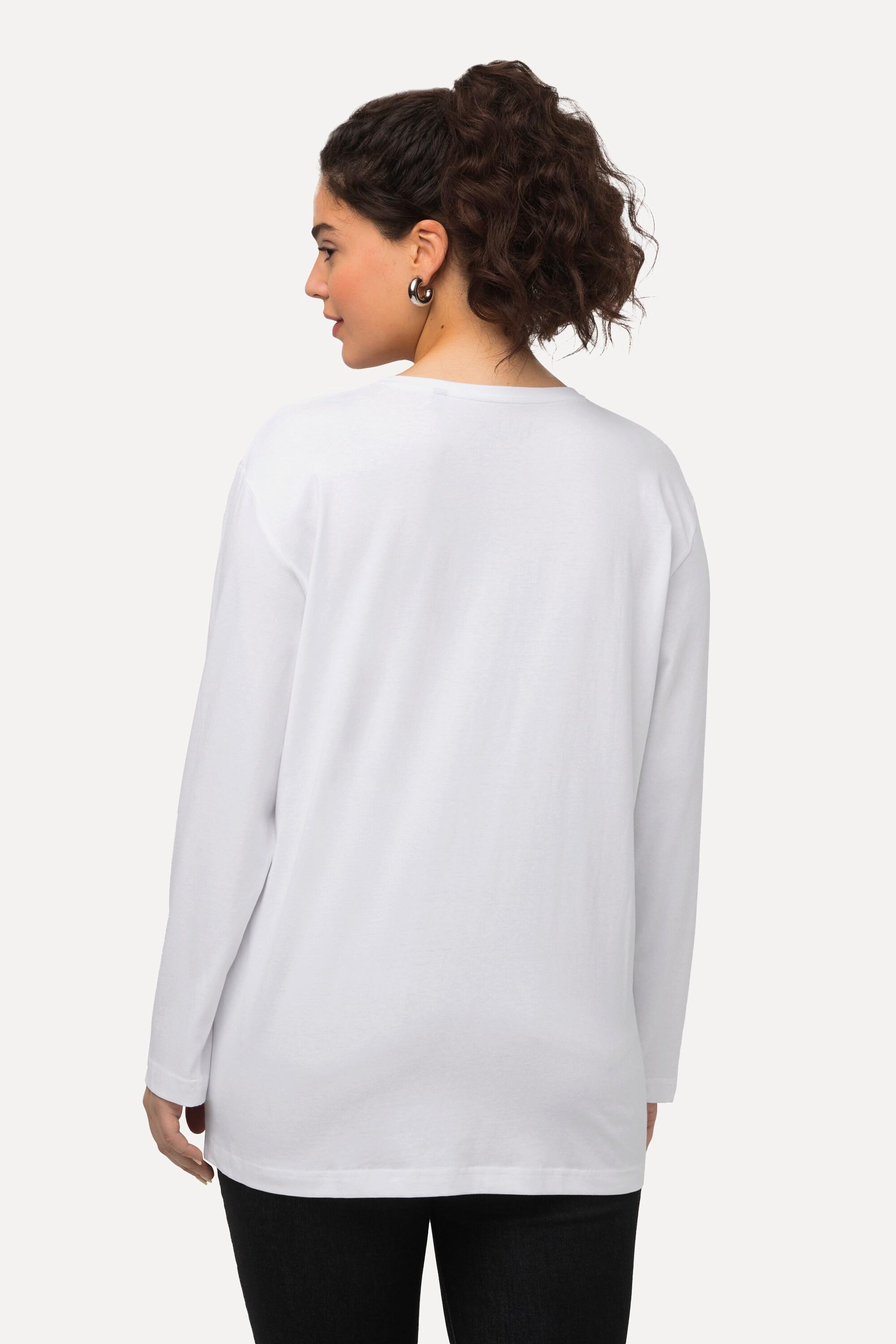 Ulla Popken  T-shirt coupe Relaxed Fit, col en V et manches longues 