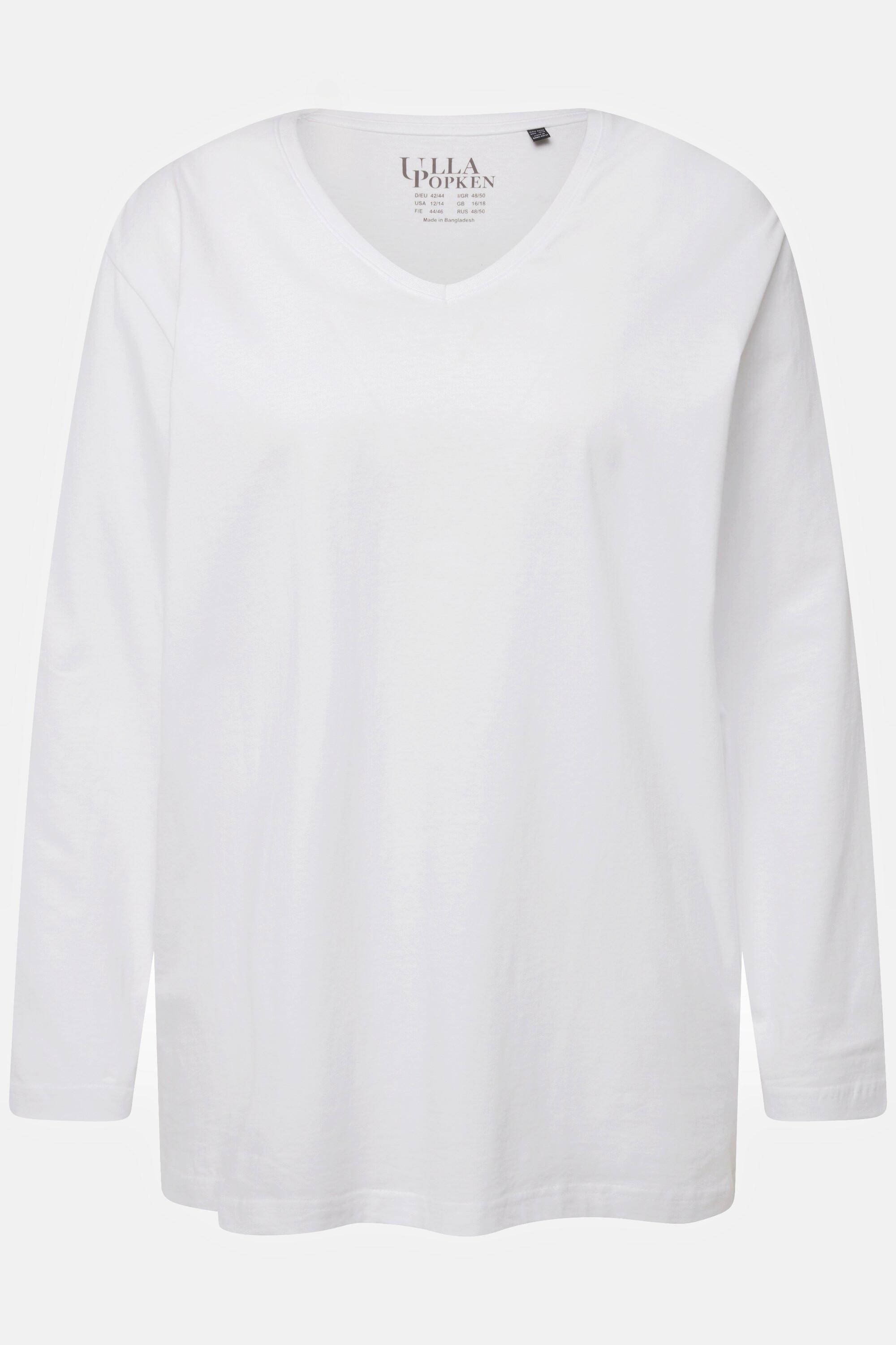 Ulla Popken  T-shirt coupe Relaxed Fit, col en V et manches longues 