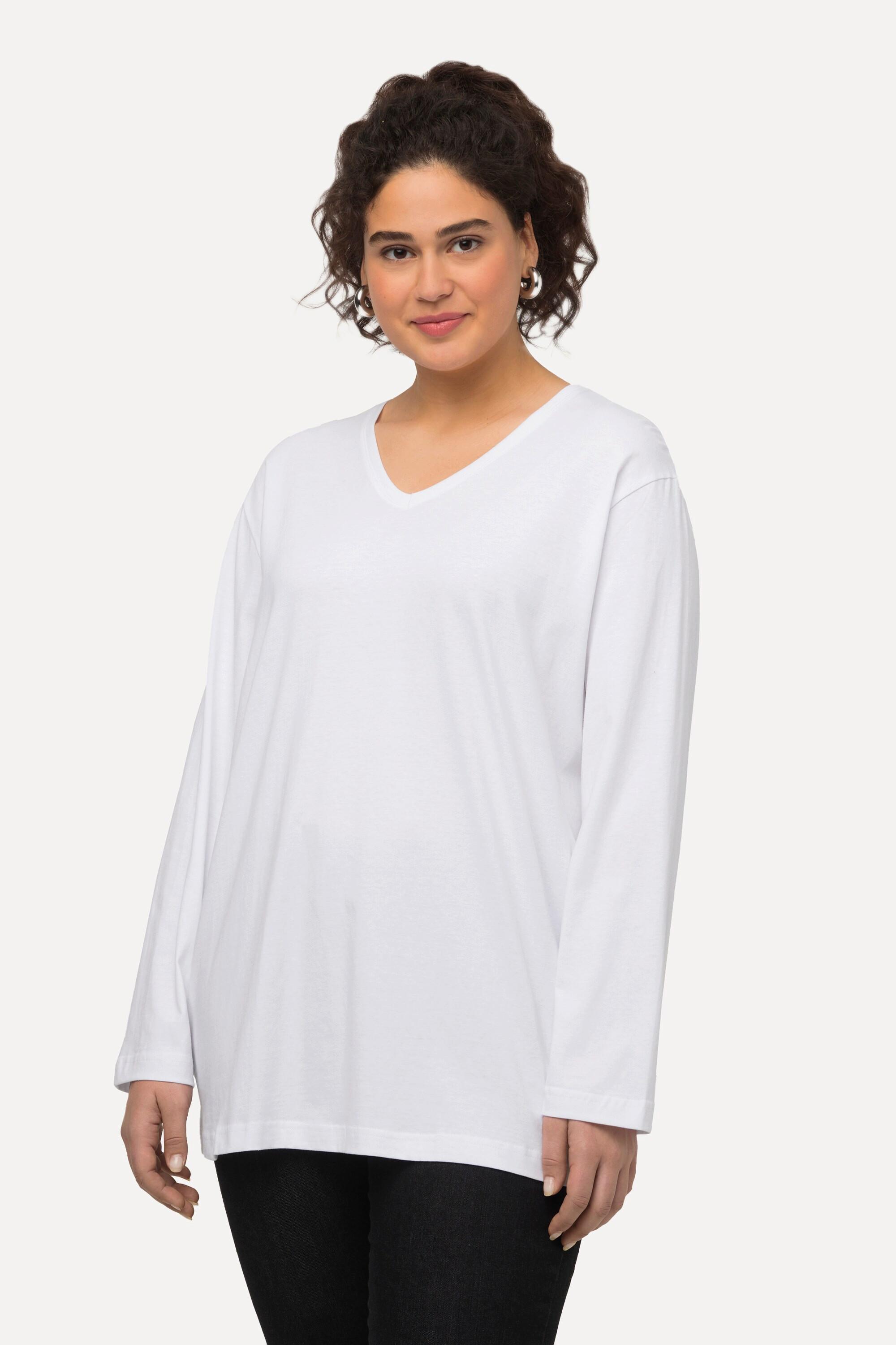 Ulla Popken  T-shirt coupe Relaxed Fit, col en V et manches longues 