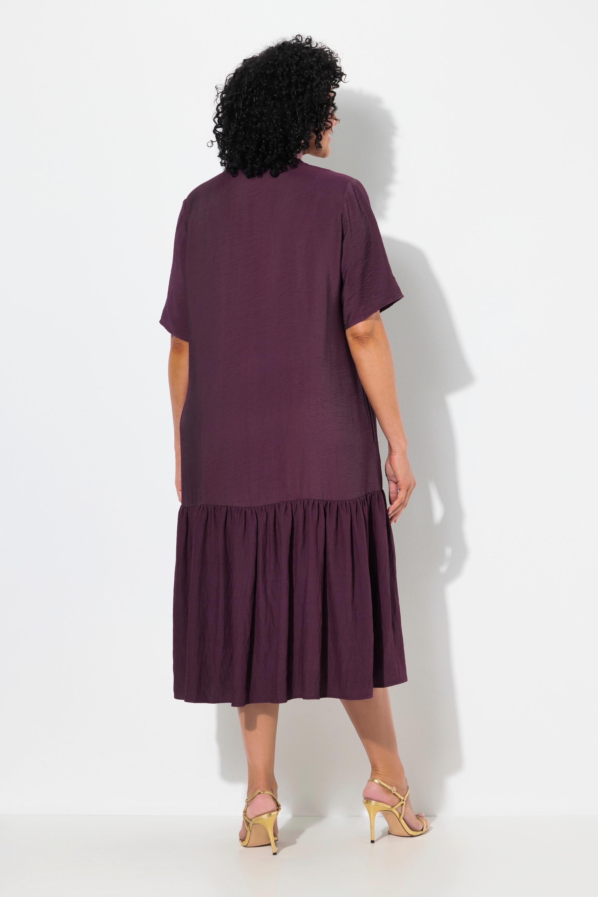 Ulla Popken Robe Midi Ourlet Volanté Coupe Évasée Col V Manches Courtes  