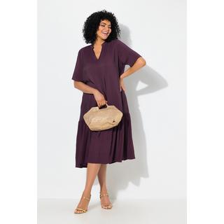 Ulla Popken Robe Midi Ourlet Volanté Coupe Évasée Col V Manches Courtes  