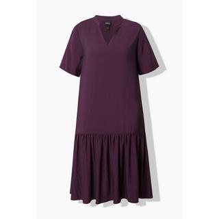 Ulla Popken Robe Midi Ourlet Volanté Coupe Évasée Col V Manches Courtes  