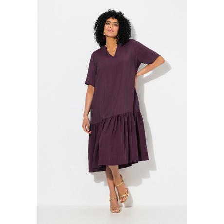 Ulla Popken Robe Midi Ourlet Volanté Coupe Évasée Col V Manches Courtes  