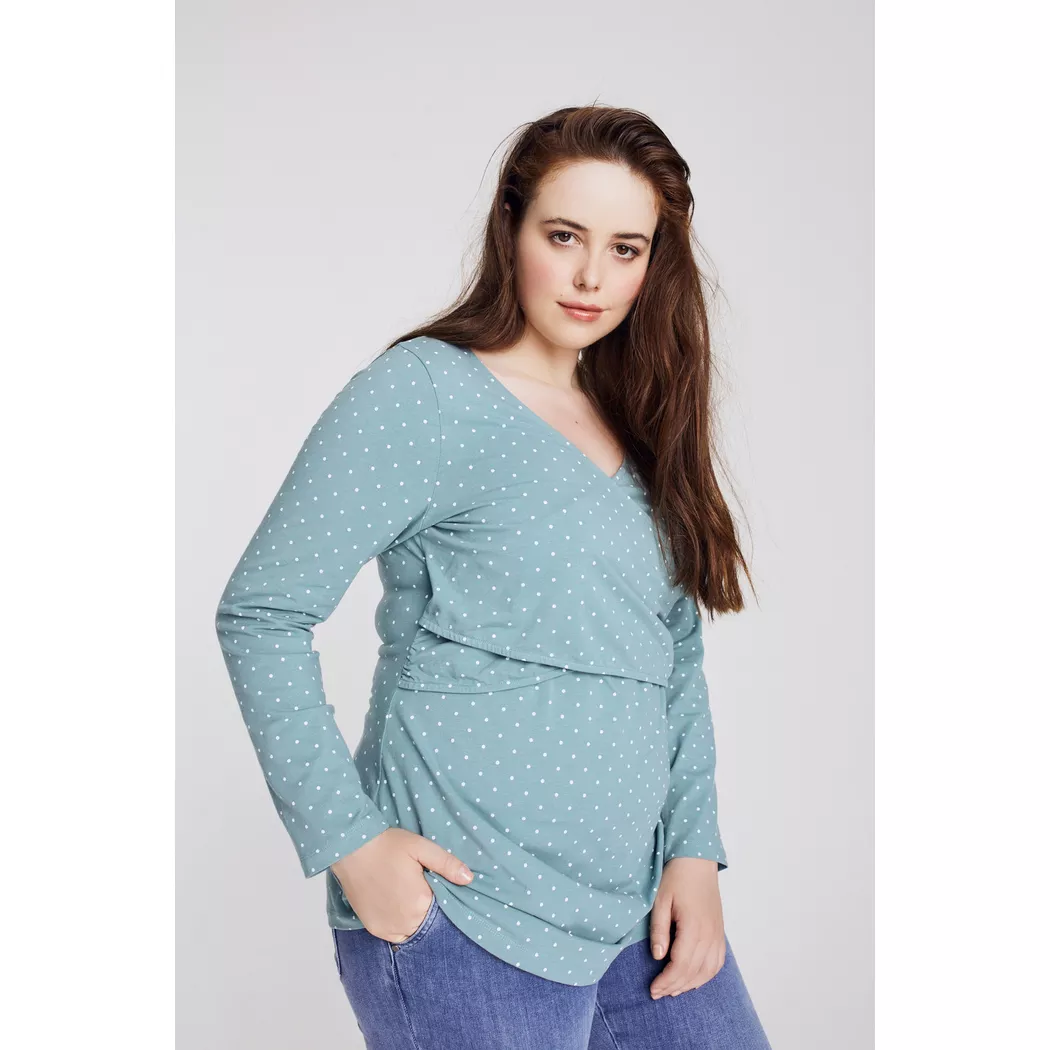 Ulla Popken - Bellieva-Wickelshirt, Punkte, V-Ausschnitt, Langarm, GOTS, für Damen, Grün, Größe 42/44