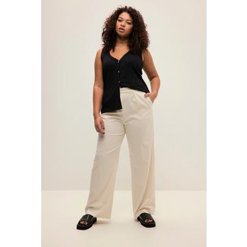 Pantalon à pinces, coupe large, taille haute et ceinture élastique