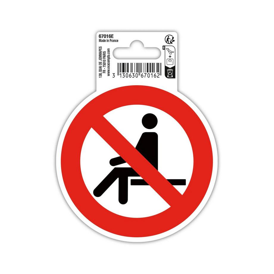 Exacompta Panneau PVC adhésif antidérapant Interdit de s'assoir 10 cm  