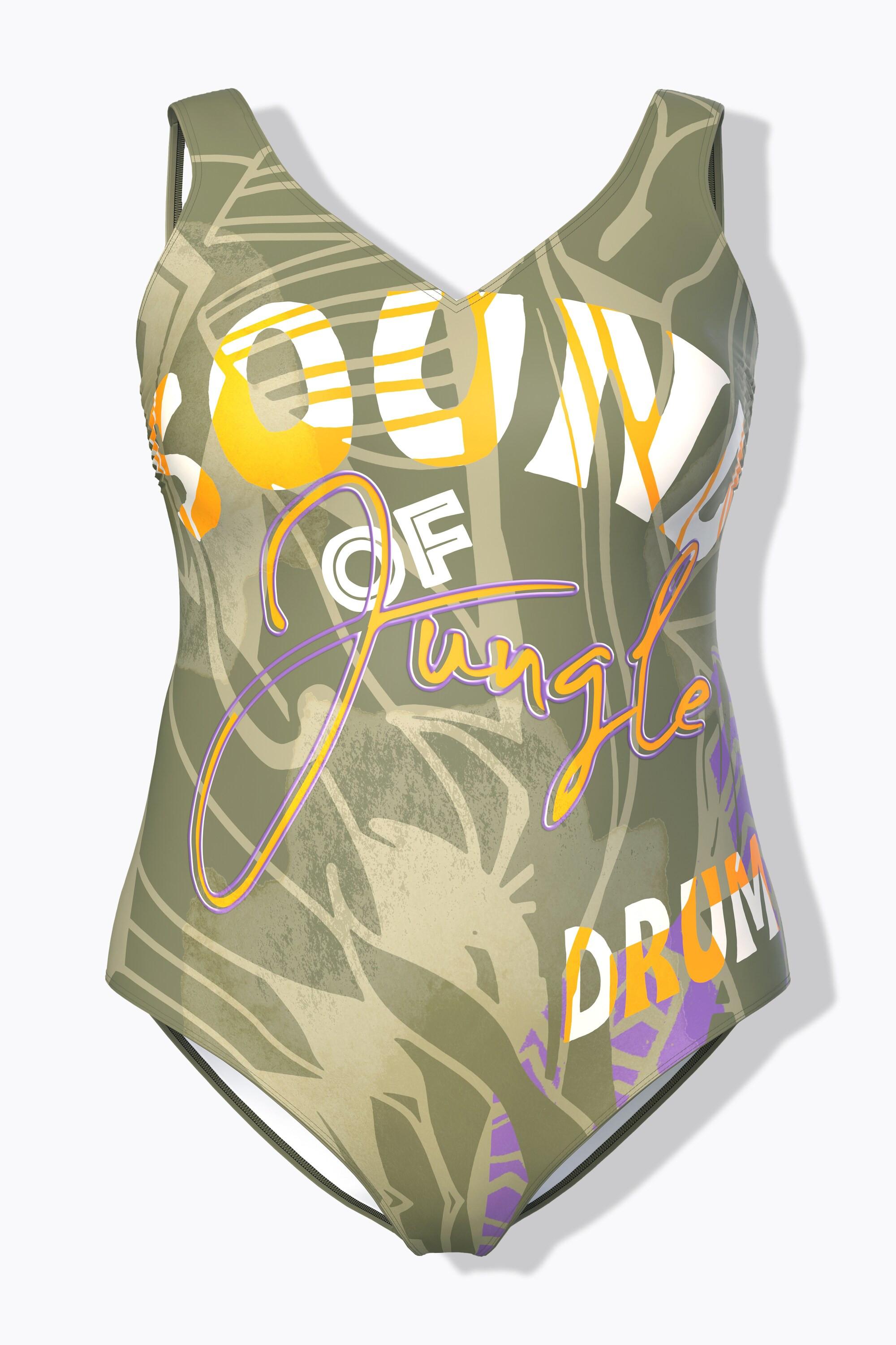 Ulla Popken Maillot de bain Jungle sans bonnets souples Décolleté V  