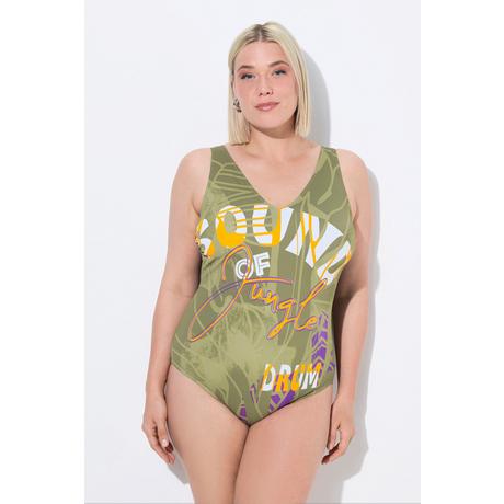 Ulla Popken Maillot de bain Jungle sans bonnets souples Décolleté V  
