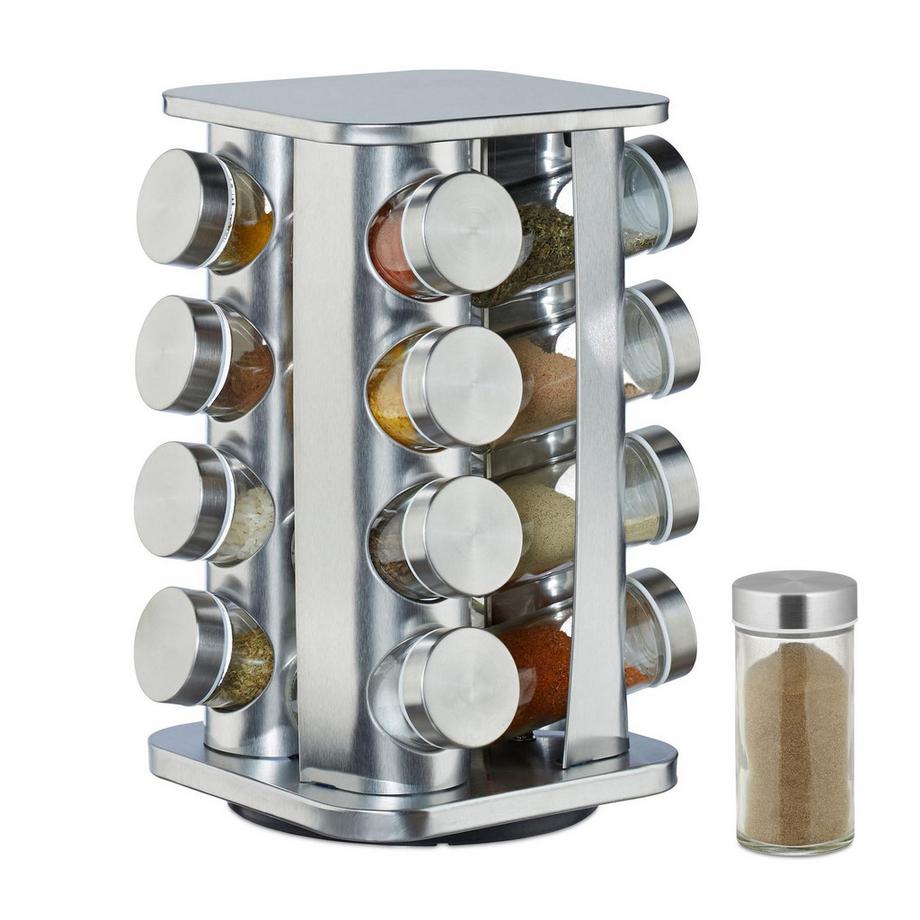 B2X  Étagère à épices avec 16 pots en verre 