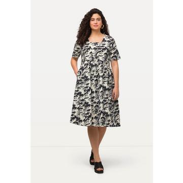 Robe midi trapèze à encolure carrée et manches courtes