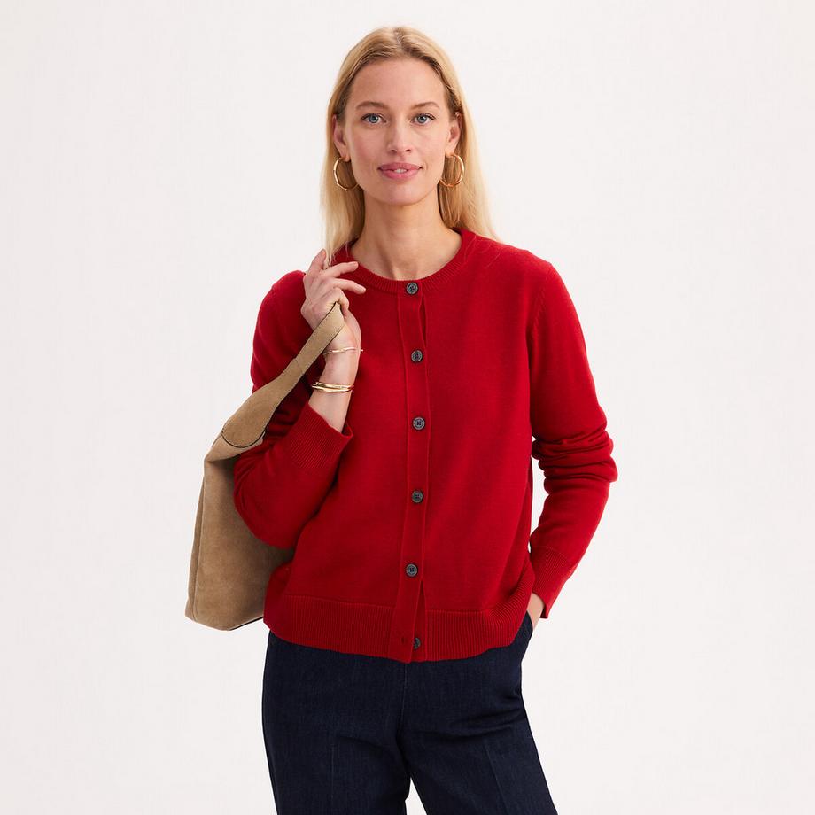 Strickjacke mit Rundhalsausschnitt aus Feinstrick