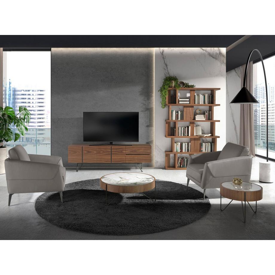 ANGEL CERDA Fauteuil en cuir gris foncé  